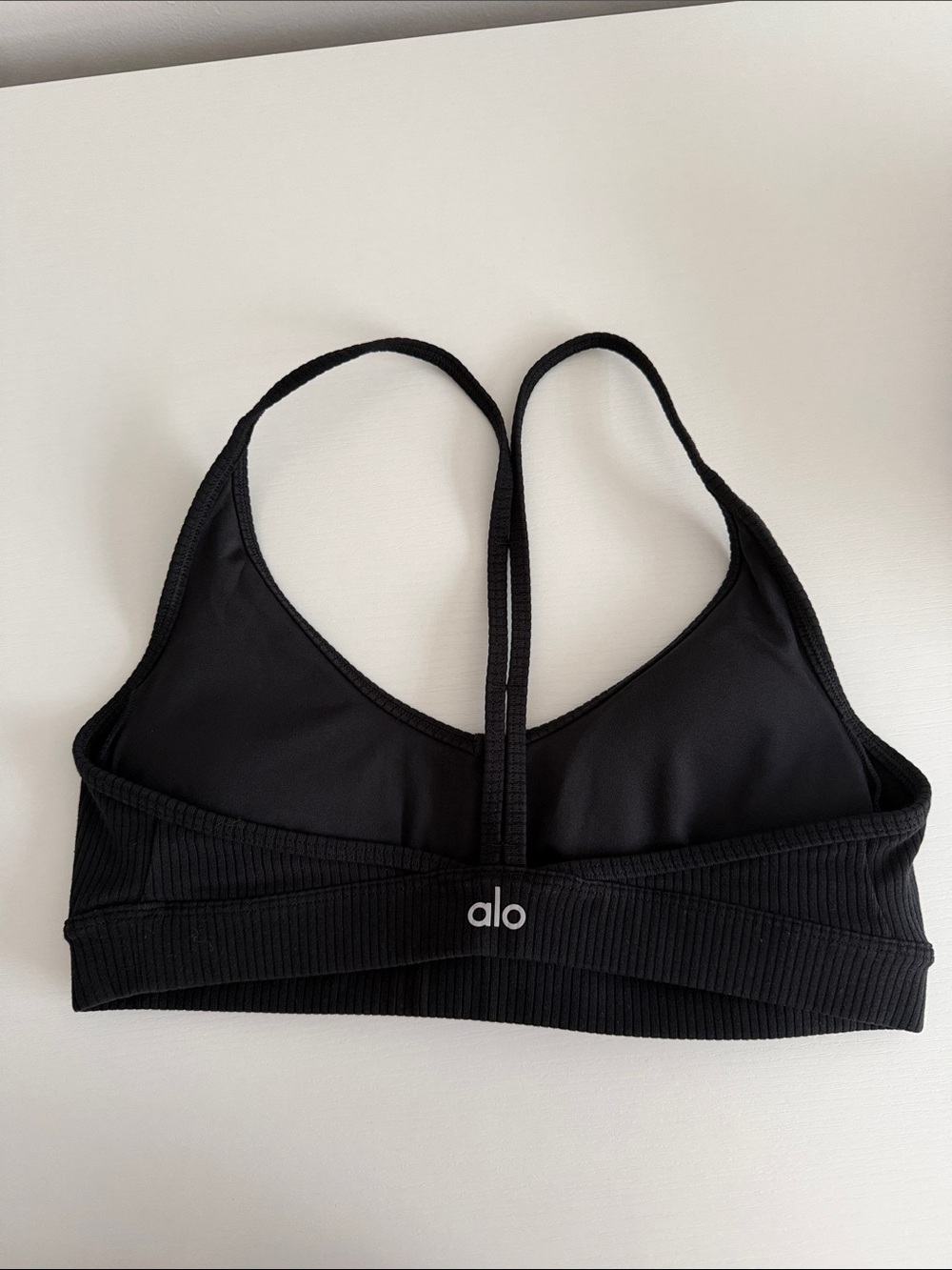 ALO Yoga Black Ribbed Strappy Sports Bralette